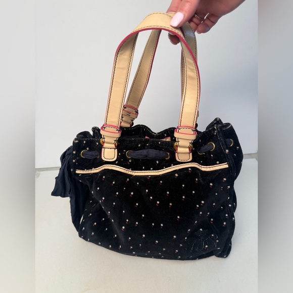 Juicy Couture Y2K Vintage Blue Velvet Polka Dot Bow Top Handle Bag  Preppy CHic - Picture 2 of 12